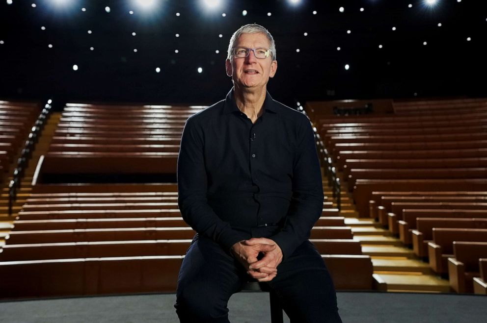 PHOTO: Apple CEO Tim Cook delivers the keynote address during the 2020 Apple Worldwide Developers Conference (WWDC) at Steve Jobs Theater in Cupertino, Calif., June 22, 2020.