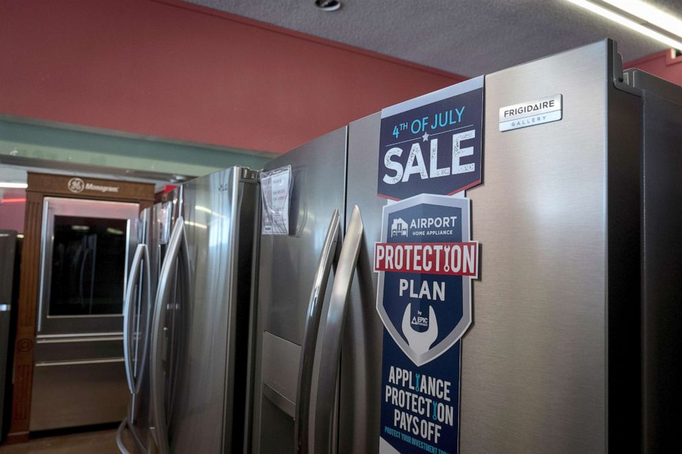 PHOTO: A Frigidaire Consolidated Ltd. refrigerator stands on display for sale at the Airport Home Appliance store in San Jose, Calif., July 30, 2019.