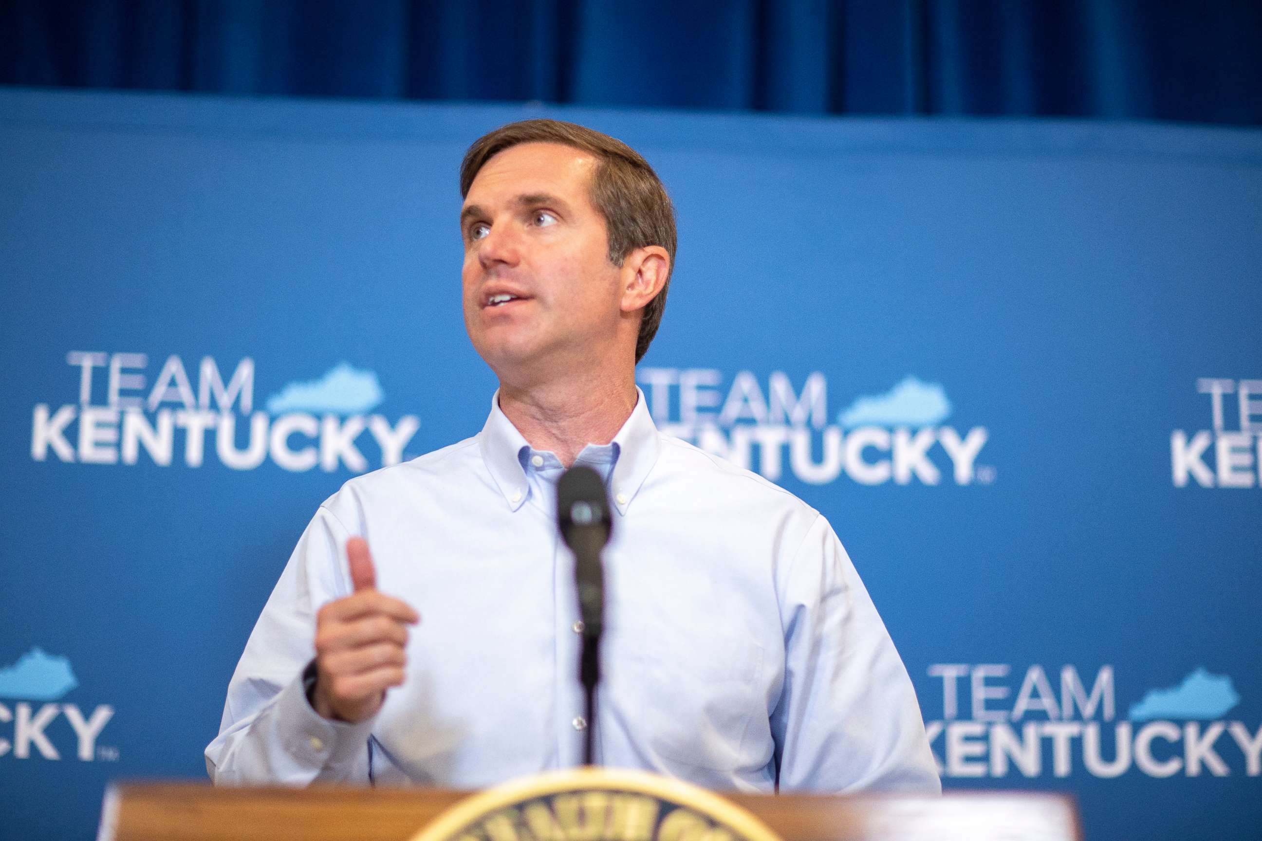 PHOTO: Kentucky Gov. Andy Beshear speaks during a news conference, June 10, 2021 in Frankfort, Ky.