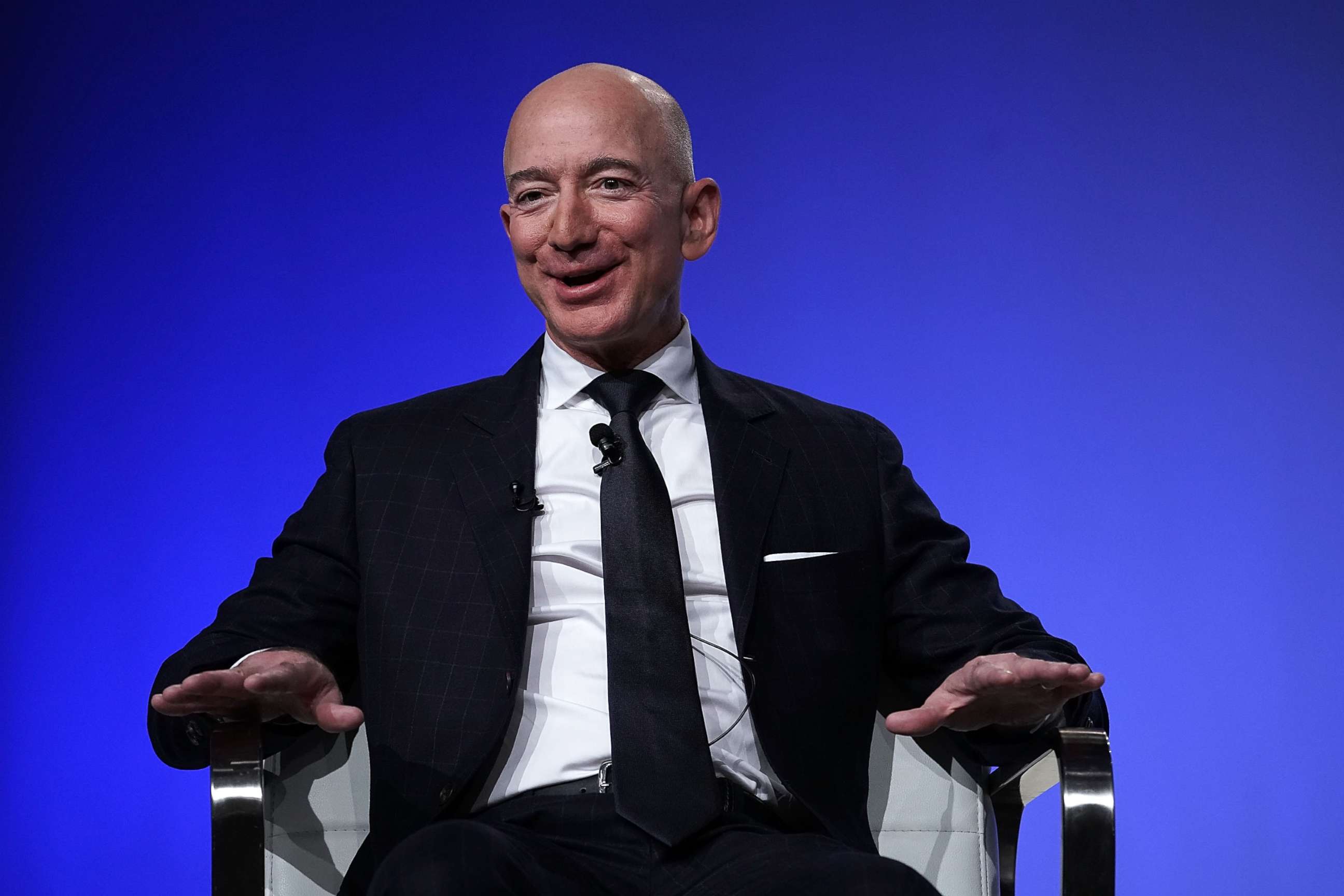 PHOTO: Amazon CEO Jeff Bezos, founder of space venture Blue Origin and owner of The Washington Post, participates in an event hosted by the Air Force Association Sept. 19, 2018, in National Harbor, Md.