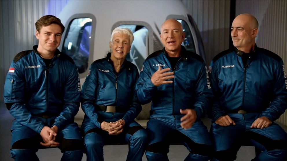 PHOTO: The crew members of Blue Origin's first crewed flight speak out in an interview with "Good Morning America," July 19, 2021.