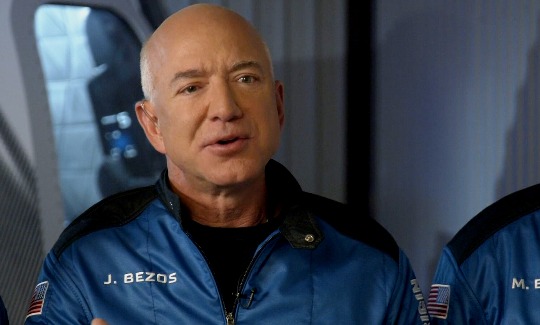 PHOTO: Jeff Bezos part of the crew members of Blue Origin's first crewed flight speaks out in an interview with "Good Morning America," July 19, 2021.