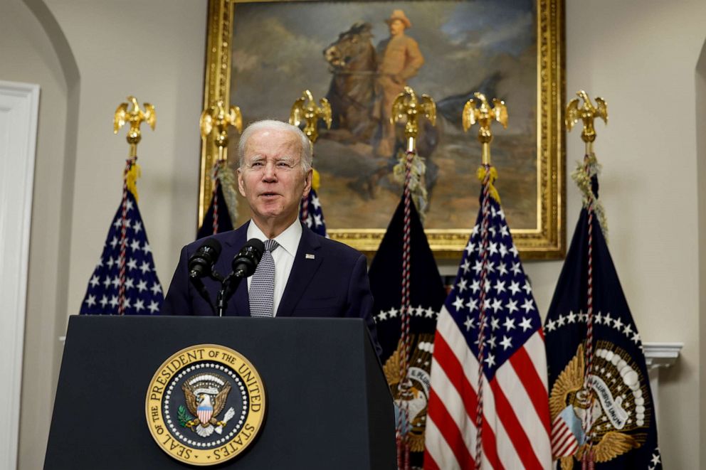PHOTO: President Joe Biden speaks about the banking system in the Roosevelt Room of the White House, March 13, 2023, in Washington, D.C.