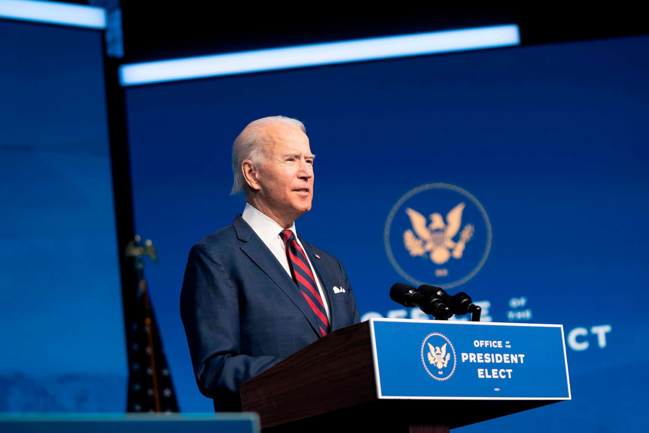 PHOTO: President-elect Joe Biden speaks during an event to introduce key Cabinet nominees and members of his climate team at The Queen Theater in Wilmington, Del. on Dec. 19, 2020.
