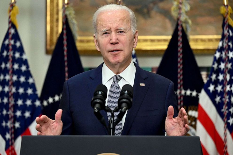 PHOTO: US President Joe Biden speaks about the US banking system, March 13, 2023 in the Roosevelt Room of the White House in Washington, DC.
