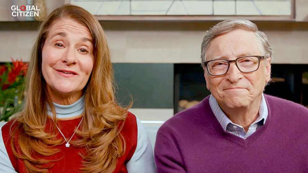 PHOTO: In this April 18, 2020, screen grab, Melinda Gates and Bill Gates speak during "One World: Together At Home" presented by Global Citizen.