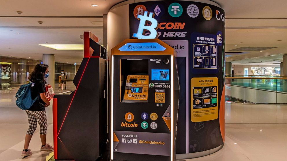 PHOTO: A bitcoin ATM is available at Discovery Park mall in Tsuen Wan, Hong Kong, Sept. 2,  2021.