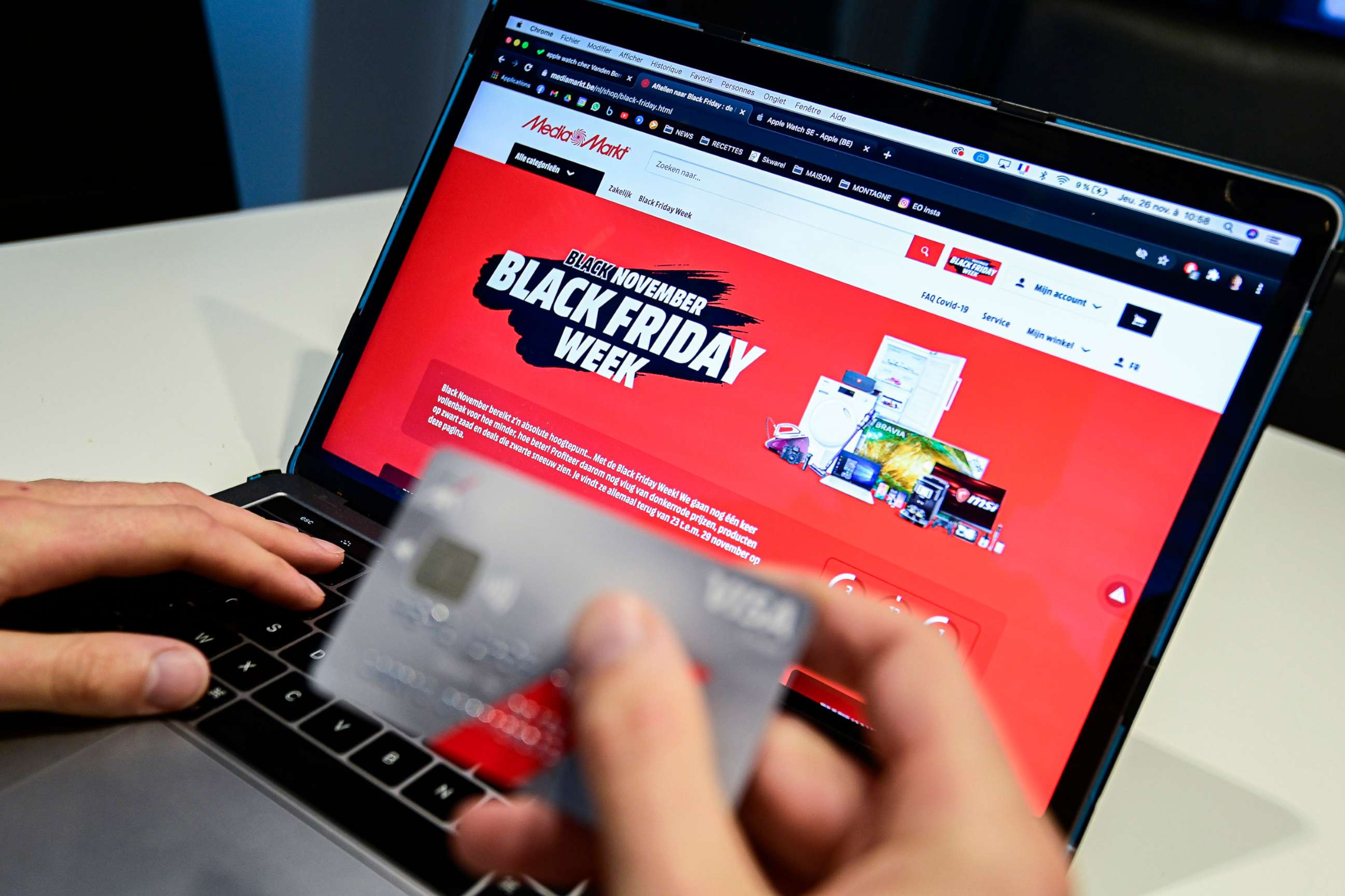 PHOTO: A person is shopping online during the "Black Friday" sales event on November 26, 2020.