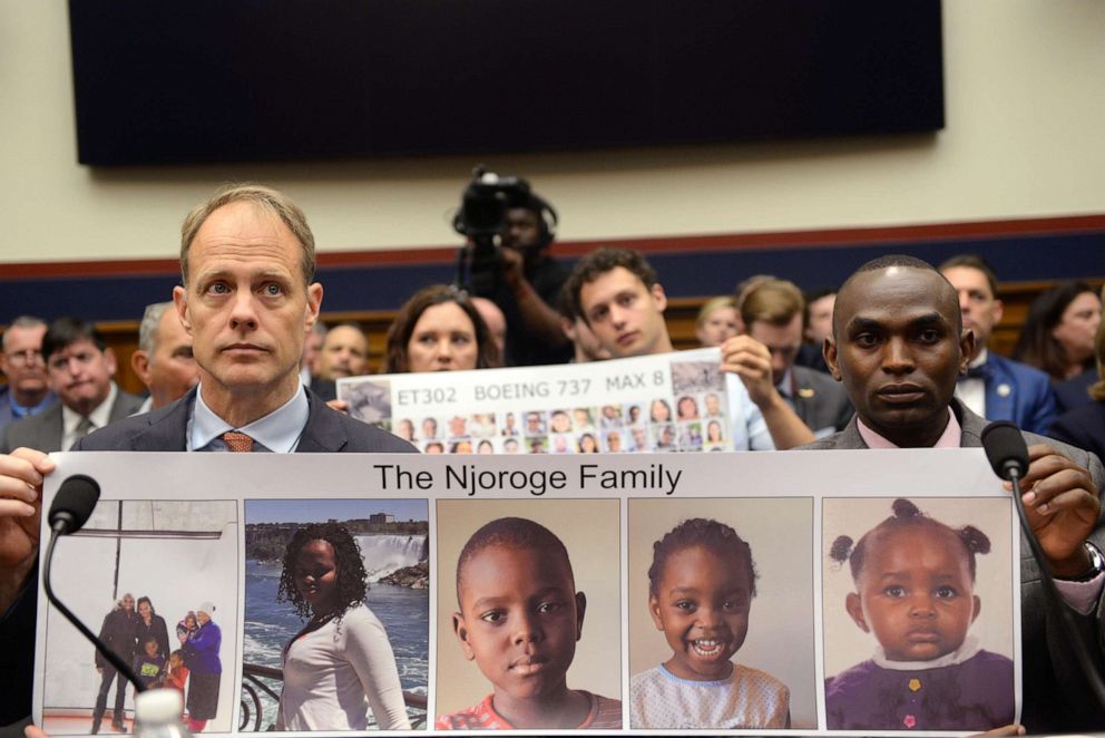 PHOTO: Michael Stumo, and Paul Njoroge, representing the families of Ethiopian Airlines Flight 302, testify before a House Transportation and Infrastructure Aviation Subcommittee hearing on "State of Aviation Safety" in Washington, D.C., July 17, 2019.