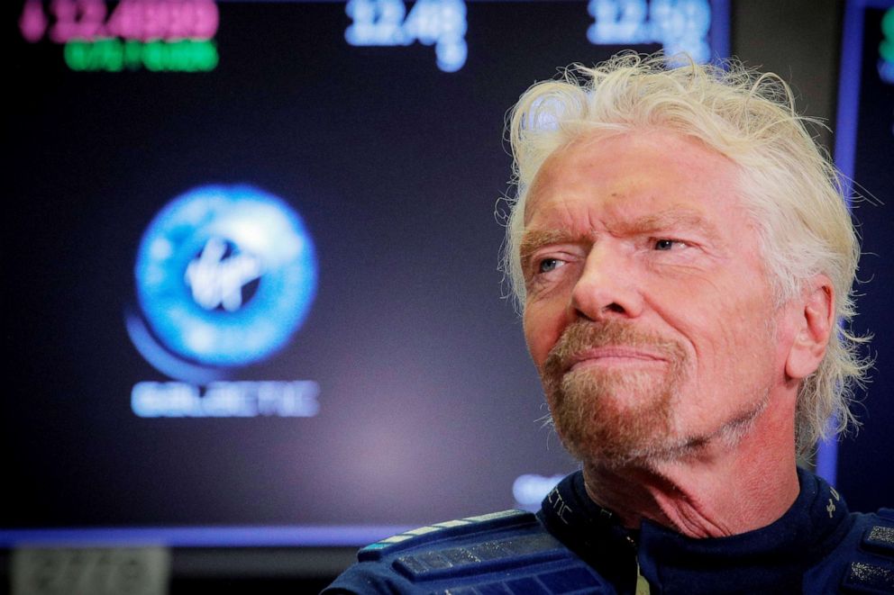 PHOTO: Sir Richard Branson stands on the floor of the New York Stock Exchange ahead of Virgin Galactic  trading in New York, Oct. 28, 2019.