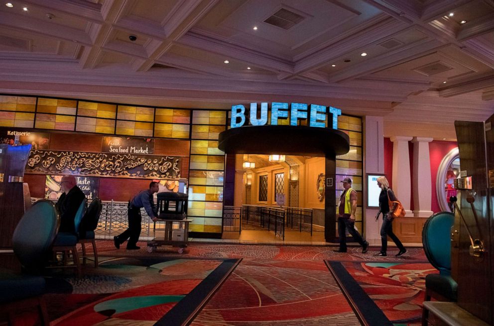 PHOTO: Signage for a buffet is seen at Bellagio Hotel and Casino in Las Vegas, Nevada on March 13, 2020.