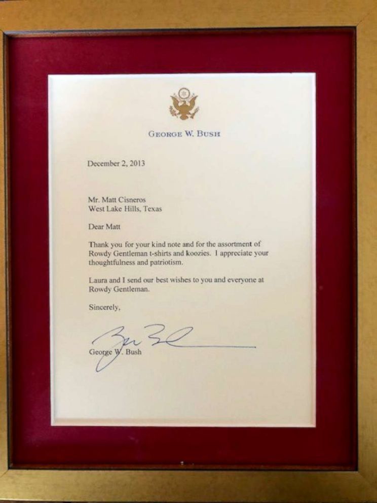 PHOTO: A thank you note from President George W. Bush to the Rowdy Gentleman for the Reagan Bush ’84 campaign T-shirts.
