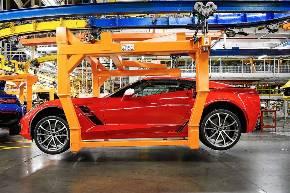 PHOTO: A C7 Corvette on the assembly line at the plant in Bowling Green, Kentucky.