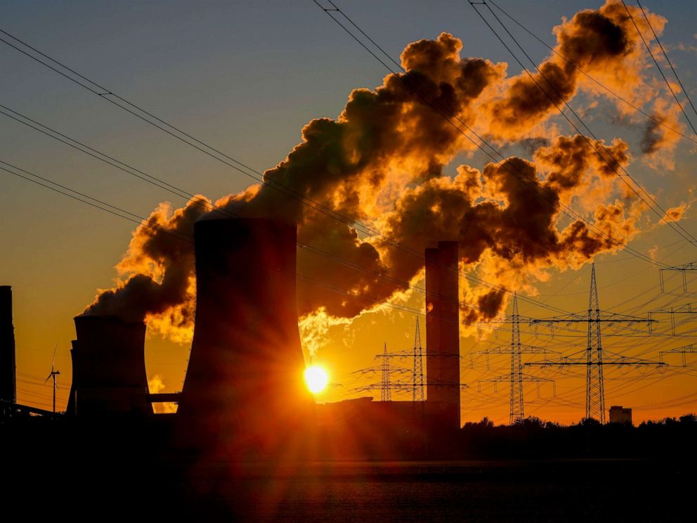 PHOTO: Steam comes out of the chimneys of the coal-fired power station in Niederaussem, Germany, Oct. 24, 2021.