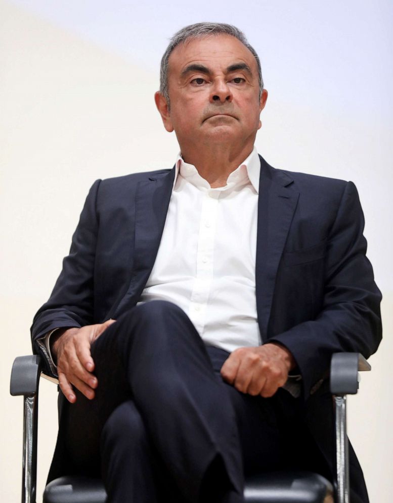 PHOTO: Carlos Ghosn, former Nissan chief executive officer, pauses during a news conference at the Holy Spirit University of Kaslik in Jounieh, Lebanon, Sept. 29, 2020. 