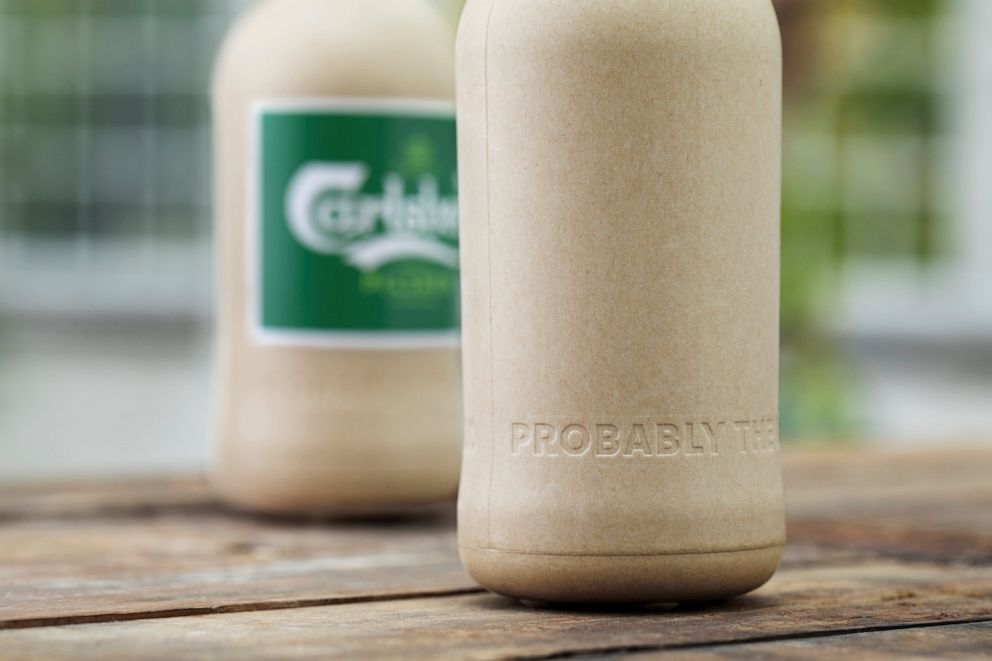 PHOTO: Carlsberg unveiled "paper bottle" for beer at a the C40 World Mayors Summit in Copenhagen, Denmark.