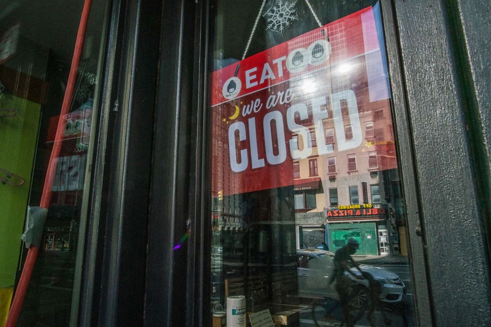 PHOTO: A local restaurant is seen closed at Hells Kitchen area as city prepares for reopening on June 18, 2020 in New York City.