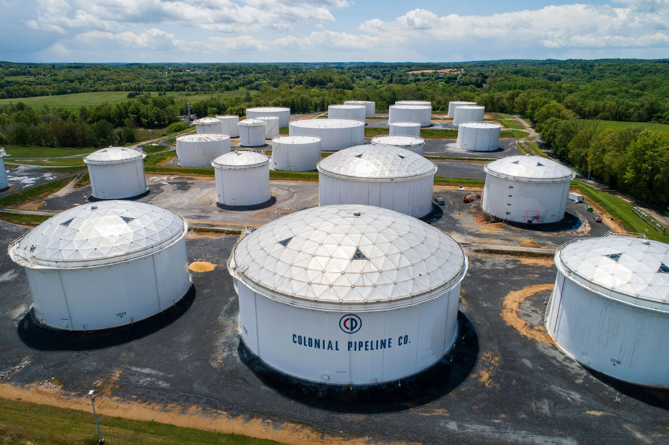 PHOTO: Fuel tanks are seen at a Colonial Pipeline breakout station in Woodbine, Md., May 8, 2021.