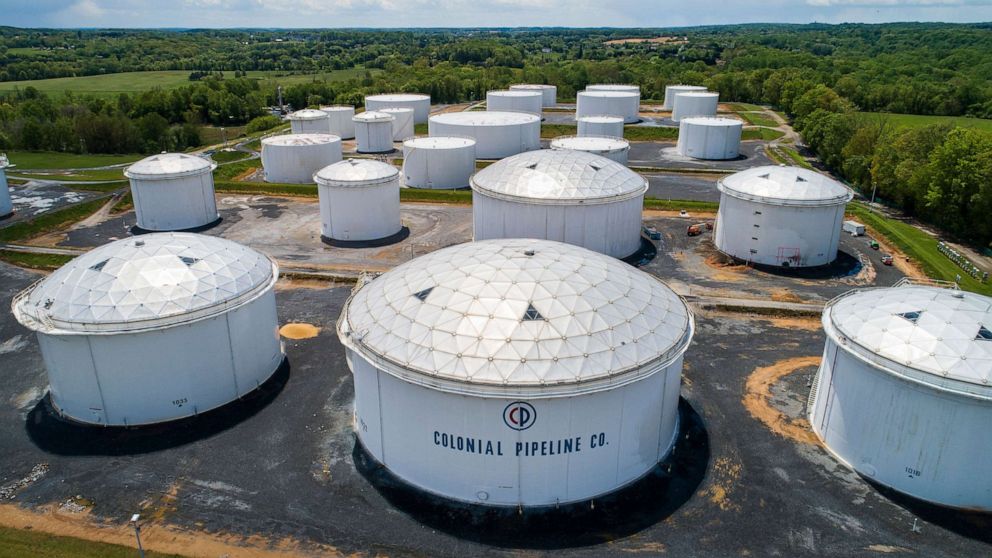 PHOTO: Fuel tanks are seen at a Colonial Pipeline breakout station in Woodbine, Md., May 8, 2021.