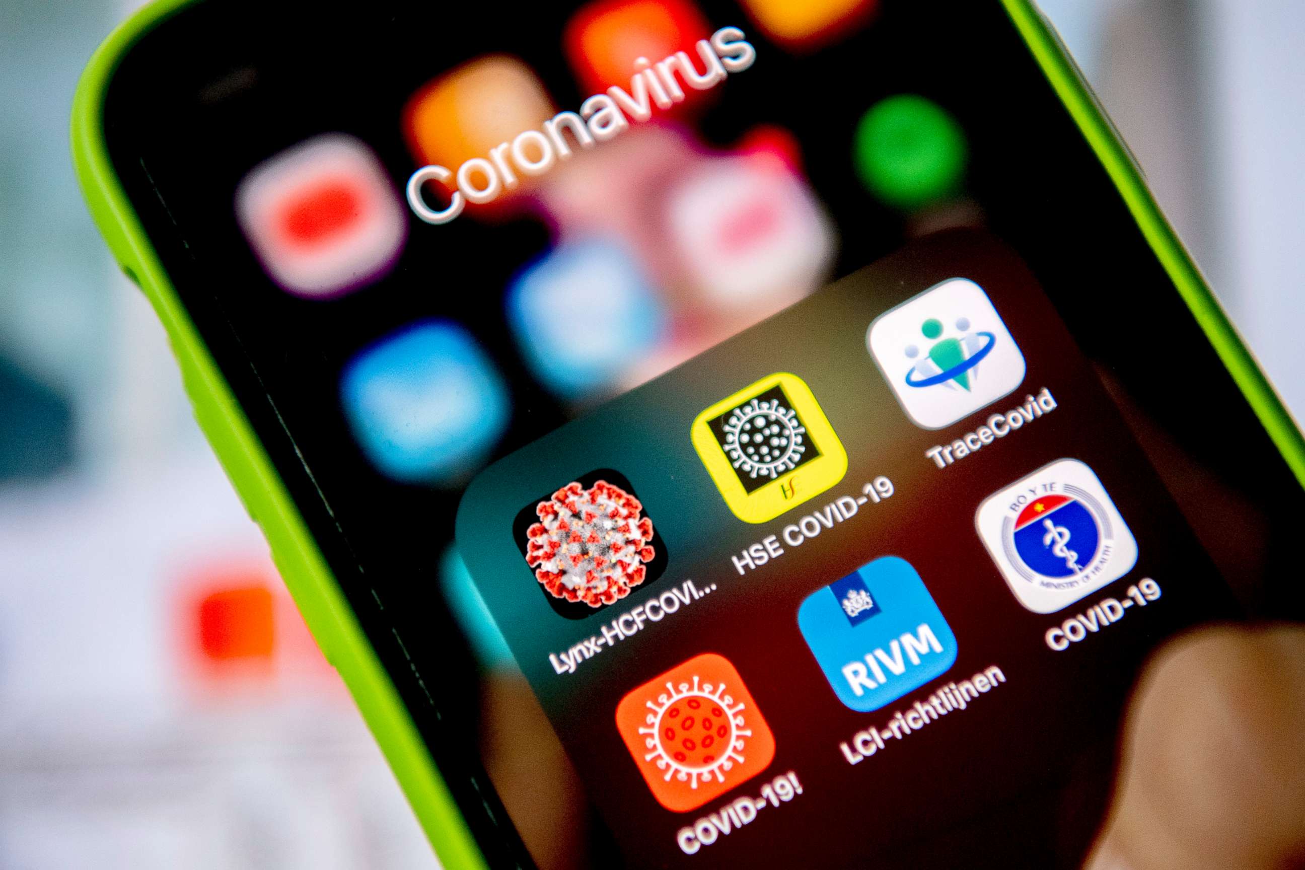 PHOTO: A mobile phone displays COVID-19, coronavirus related apps, April 8, 2020.