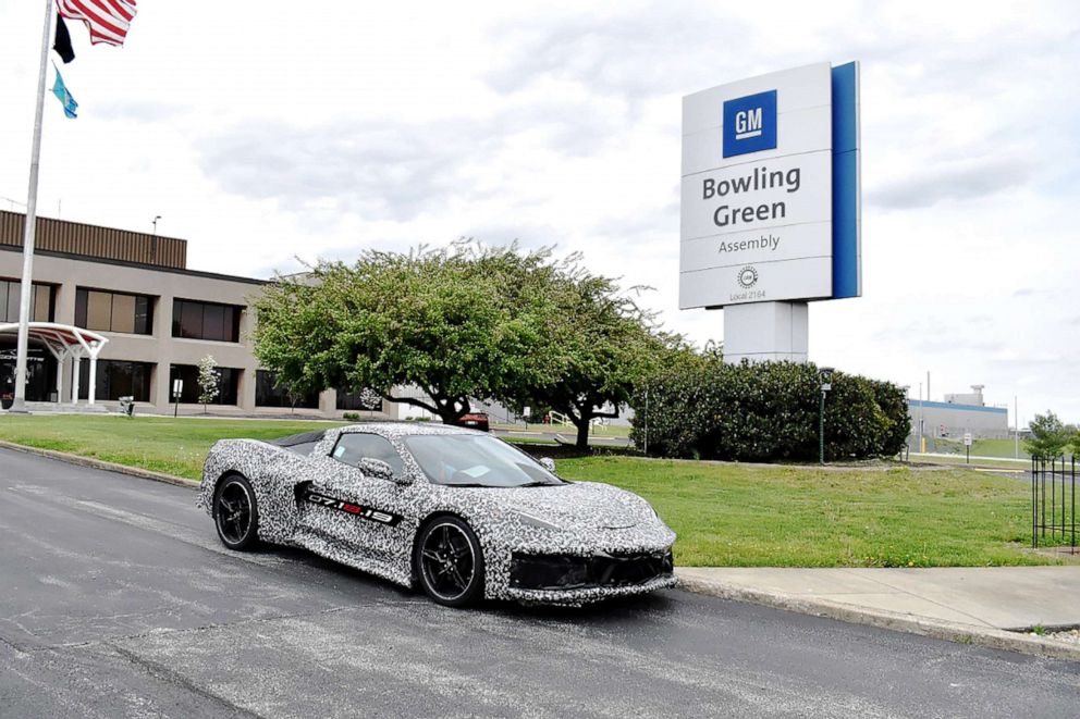 PHOTO: The Corvette C8, wrapped in camouflage, at the Corvette plant in Bowling Green, Ky.