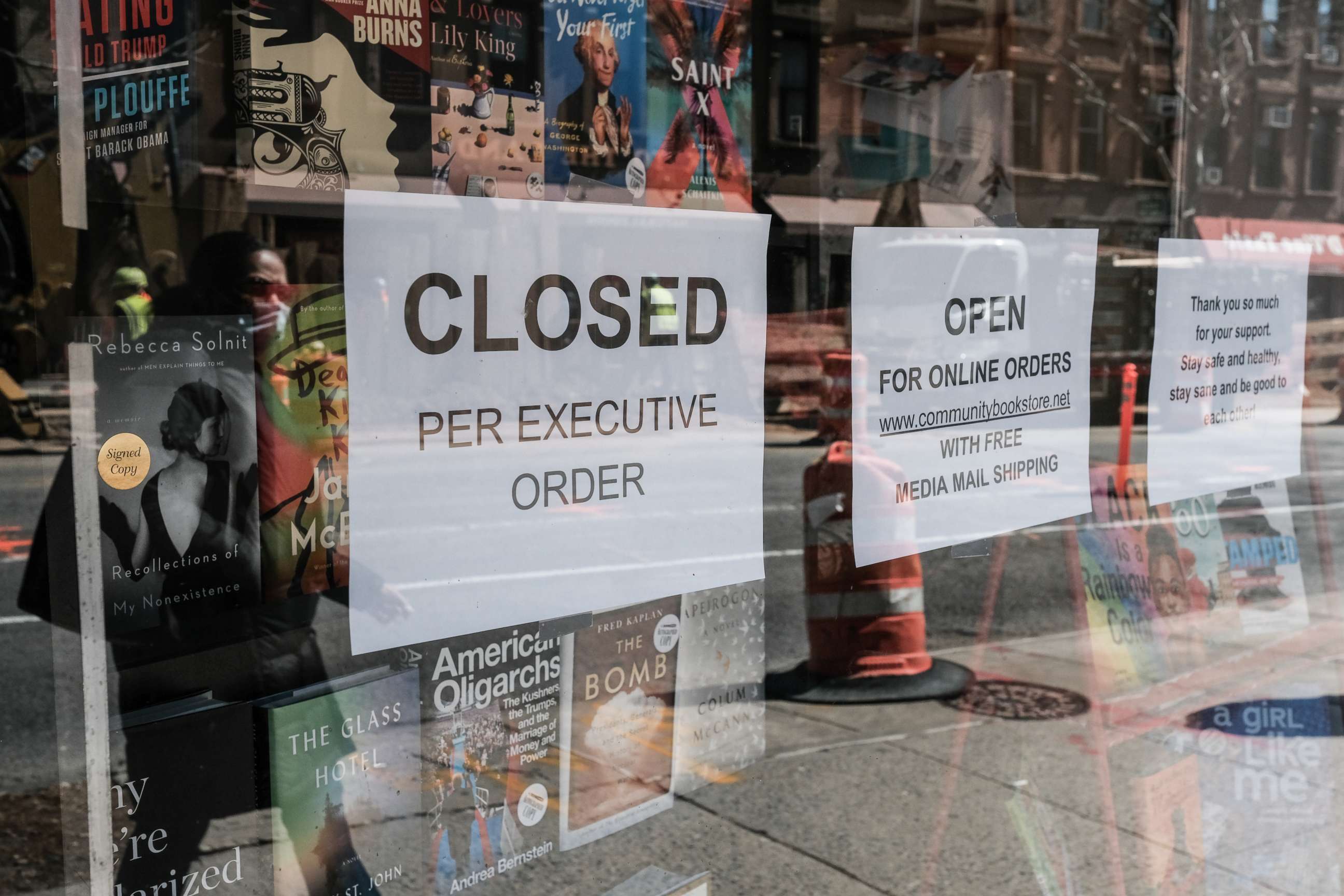 PHOTO: A sign explaining that a bookstore will remain closed, due to the outbreak of the coronavirus disease (COVID-19) in New York, March 26, 2020. 