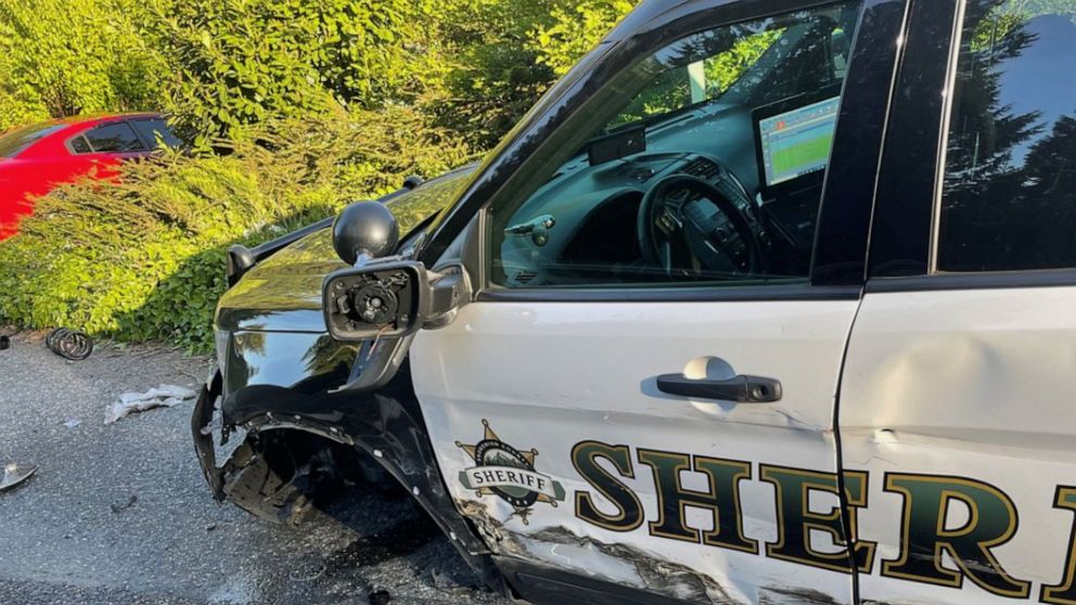 PHOTO: The Snohomish County Sheriff's office shared photos of a patrol car that was struck by a Tesla they say was in "autopilot" mode on May 15, 2021.