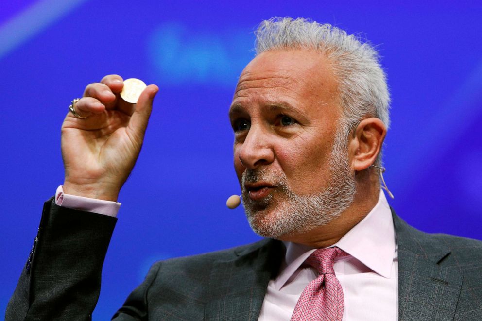 PHOTO: FILE - Peter Schiff, chief economist and chief executive officer of Euro Pacific Capital Inc., speaks during the Skybridge Alternatives (SALT) conference in Las Vegas, Nevada, May 9, 2019.
