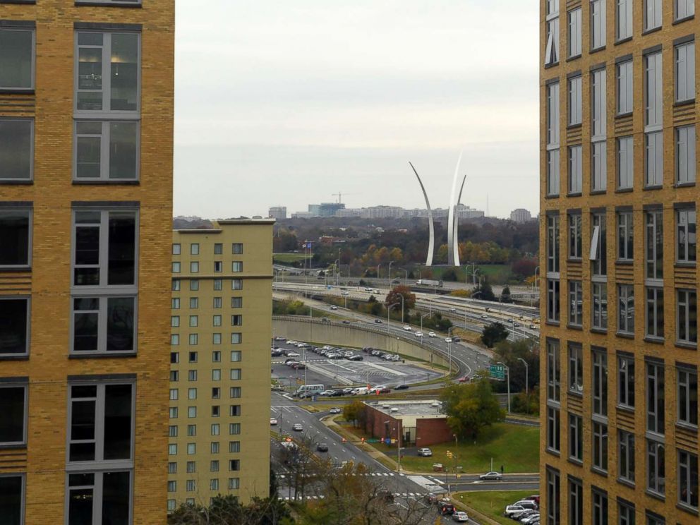 PHOTO: This Friday, Nov. 9, 2018, photo shows a view of Crystal City, Va., and the United States Air Force Memorial as seen from a revolving restaurant.