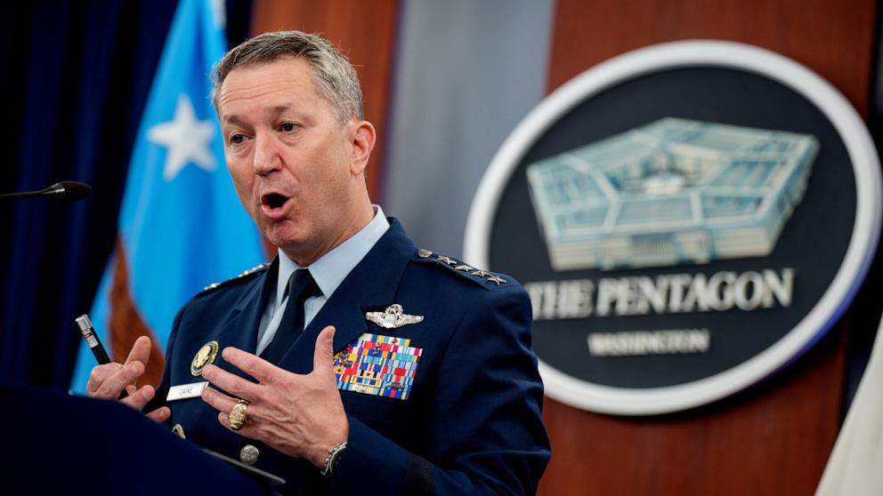 PHOTO: Chairman of the Joint Chiefs of Staff Air Force Gen. Dan Caine speaks during a news conference at the Pentagon, June 26, 2025 in Arlington, Virginia.
