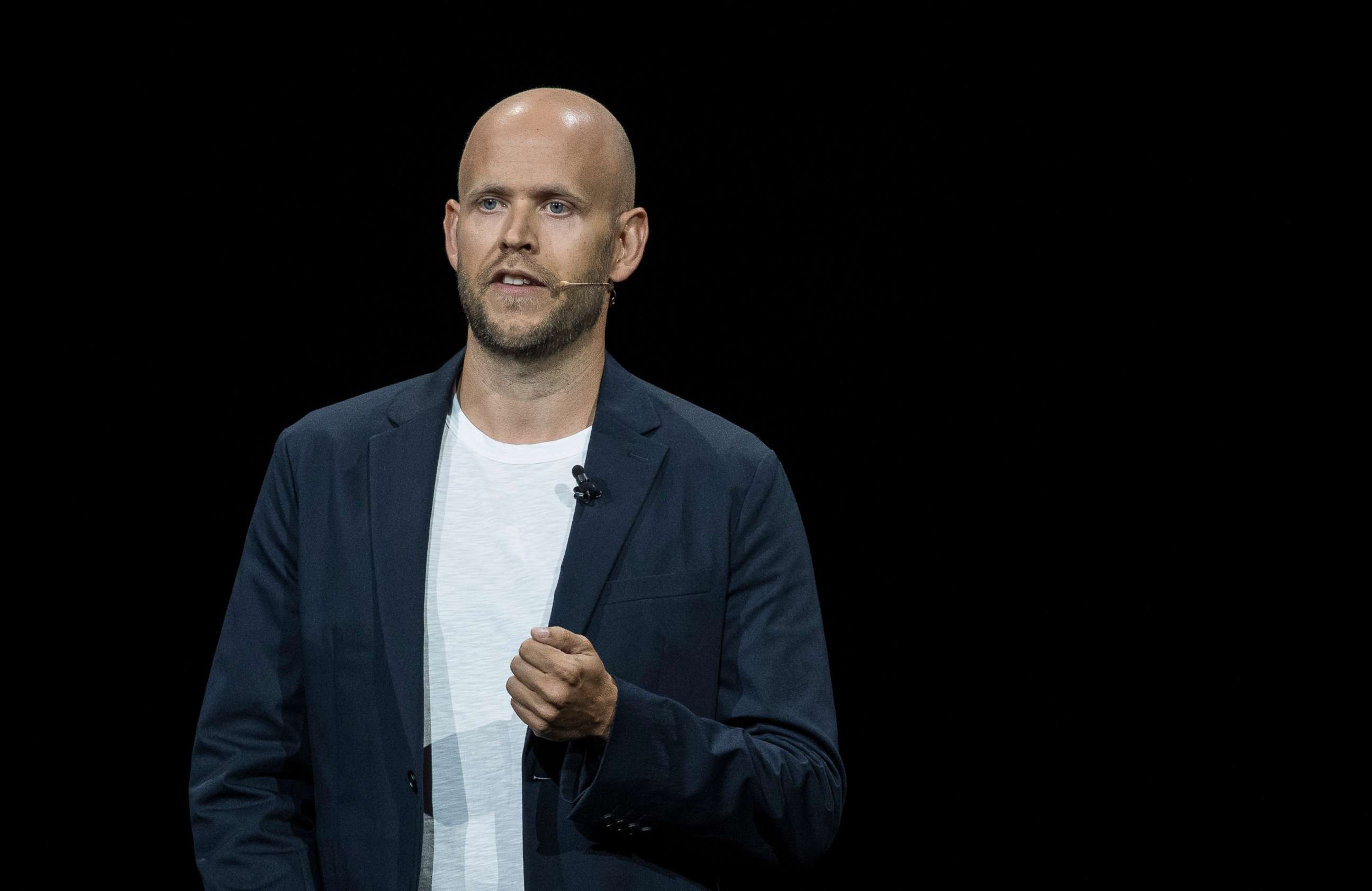PHOTO: Daniel Ek, chief executive officer of Spotify, speaks at a product launch at the Barclays Center, Aug. 9, 2018, in the Brooklyn, New York.