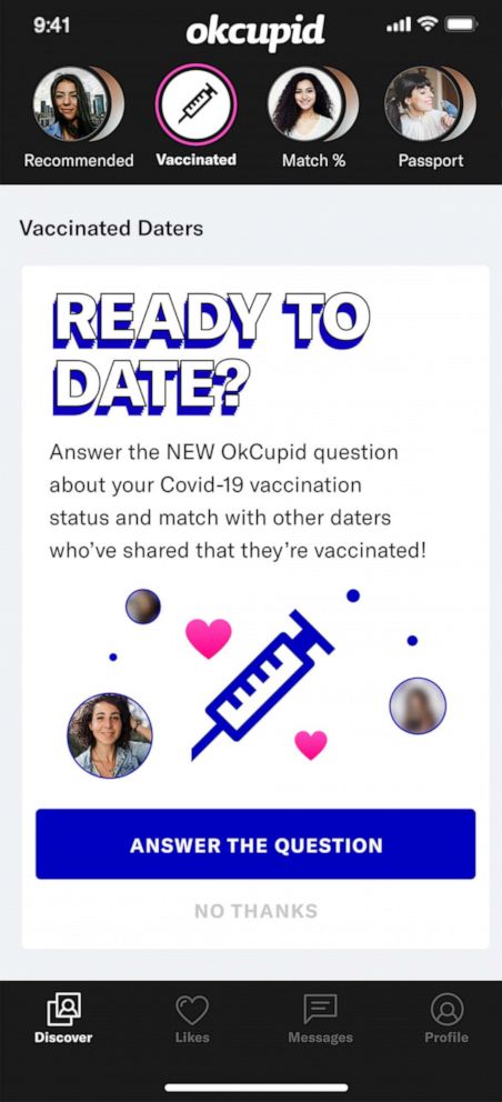 PHOTO: OKCupid is one of the dating apps that are starting to provide vaccination information.
