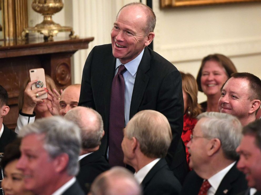 PHOTO: Boeing CEO Dave Calhoun is recognized during a ceremony to  sign a trade agreement between the U.S. and China in the East Room of the White House in Washington, Jan. 15, 2020.