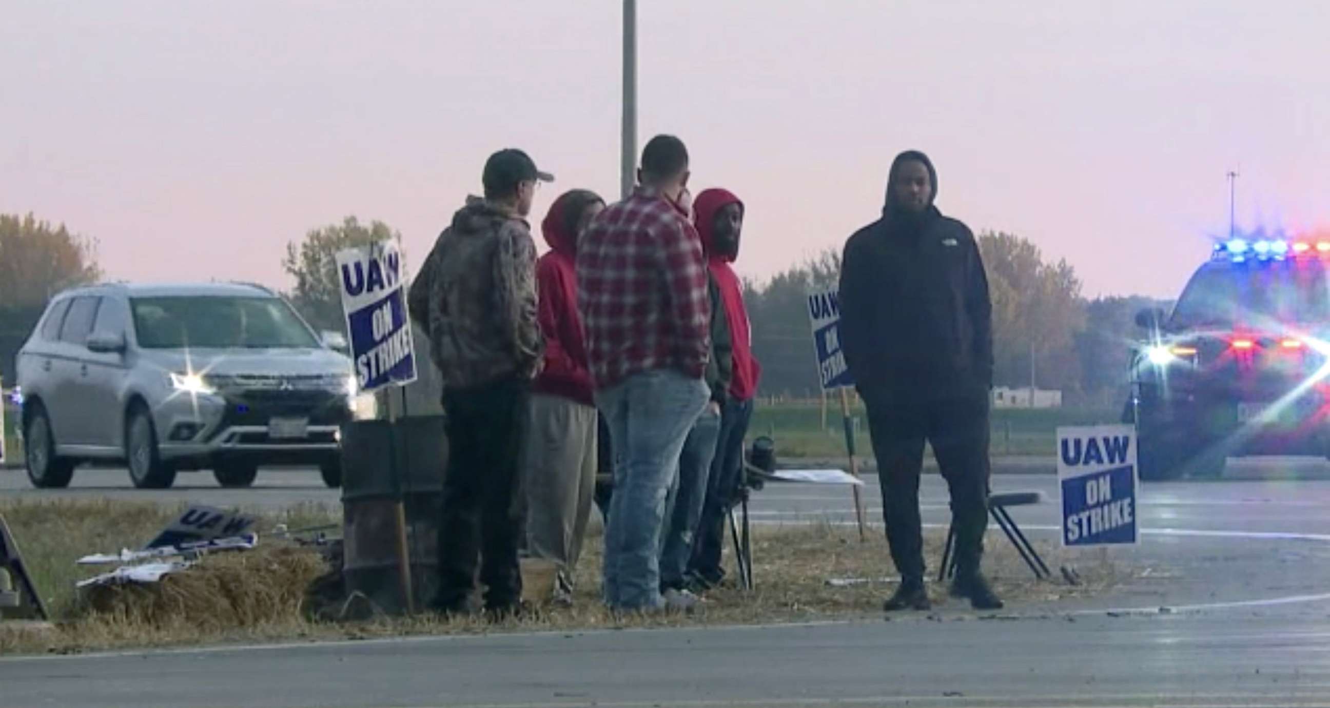 PHOTO: A union member and John Deere employee was hit and killed by a vehicle while walking across an intersection to the picket line, Oct. 27, 2021, in Milan, Ill.