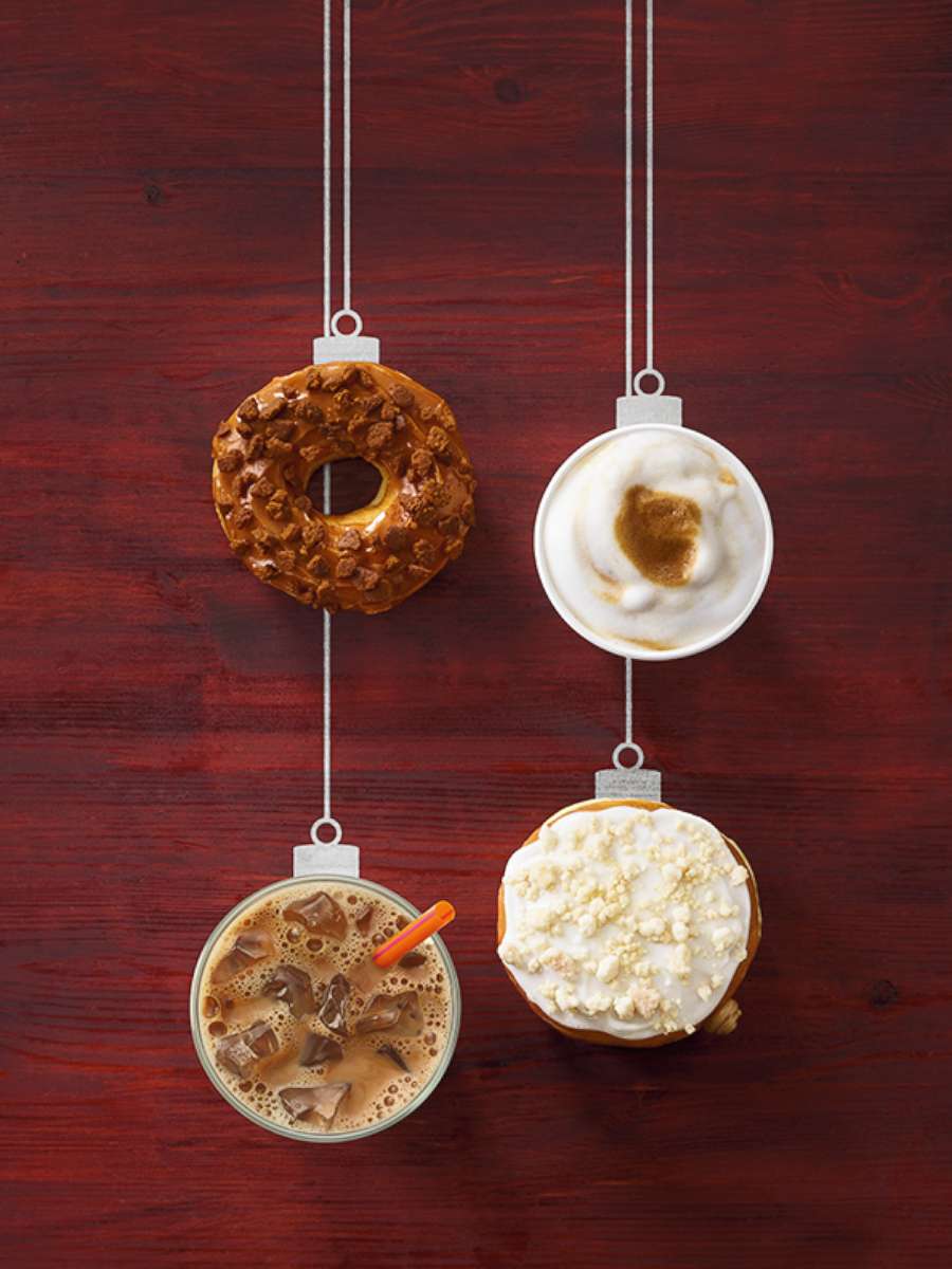 PHOTO: Dunkin' Donuts new holiday donut flavors include the Gingerbread Cookie, upper left, and Frosted Sugar Cookie lower right, along with new seasonal coffee flavors.
