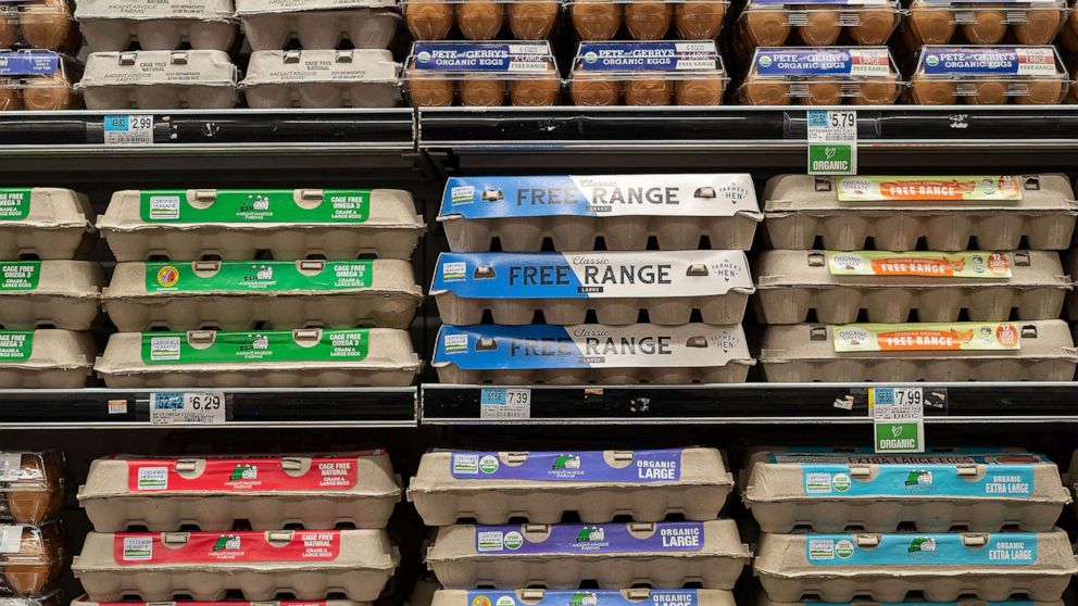 PHOTO: Caption: The most affordable carton of 12 eggs at the Gristedes supermarket above cost over $5, while larger supermarkets like Whole Foods can undercut smaller competitors with $3 cartoons.