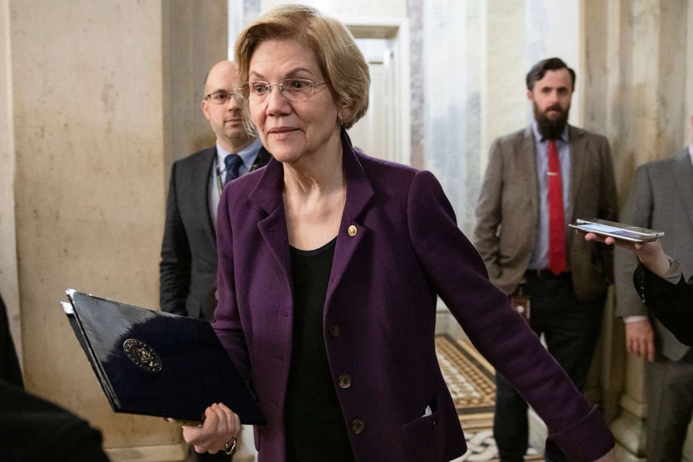 PHOTO: Sen. Elizabeth Warren leaves the U.S. Capitol on Jan. 29, 2020, in Washington.