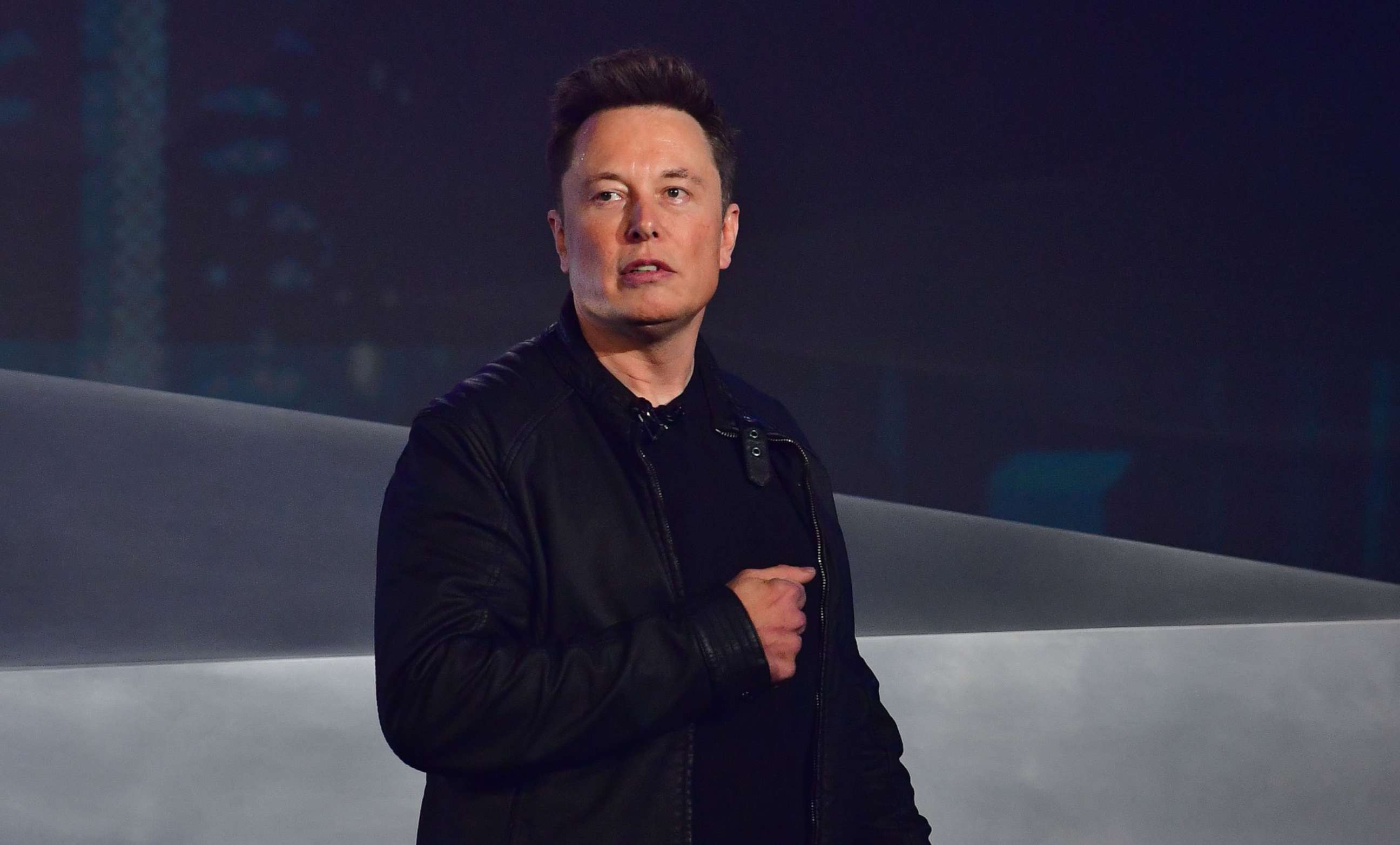PHOTO: Tesla co-founder and CEO Elon Musk speaks during the unveiling of the all-electric battery-powered Tesla's Cybertruck at Tesla Design Center in Hawthorne, Calif., on Nov. 21, 2019.