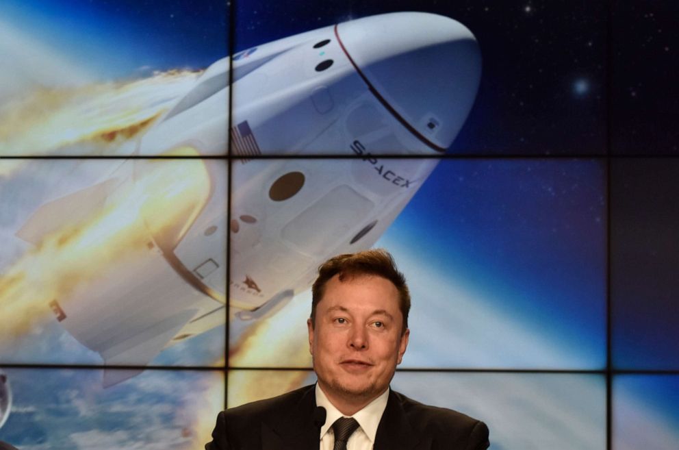 PHOTO: SpaceX founder and chief engineer Elon Musk attends a post-launch news conference to discuss the SpaceX Crew Dragon astronaut capsule in-flight abort test at the Kennedy Space Center in Cape Canaveral, Florida, Jan. 19, 2020.