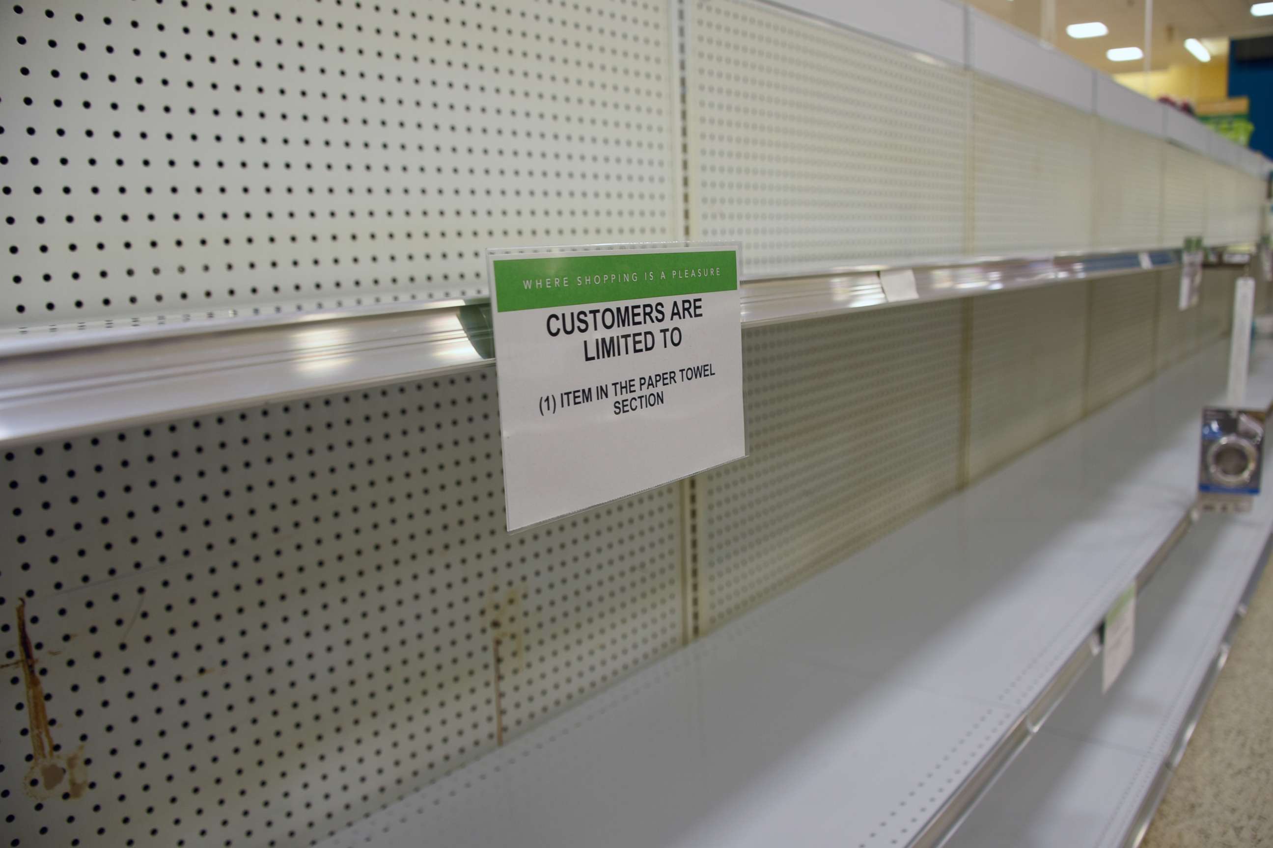 PHOTO: Empty paper towel shelves at Publix in Hallandale Beach in Miami, March 29, 2020.