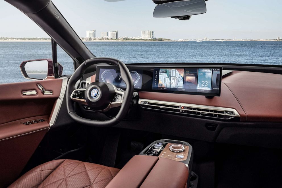 PHOTO: The modern interior of the all-electric BMW iX.