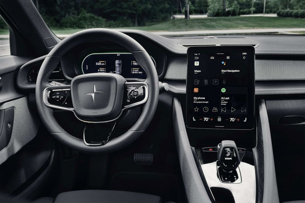 PHOTO: The Polestar 2 comes with a large, center touch screen that controls temperature and heated seats, among other functions.