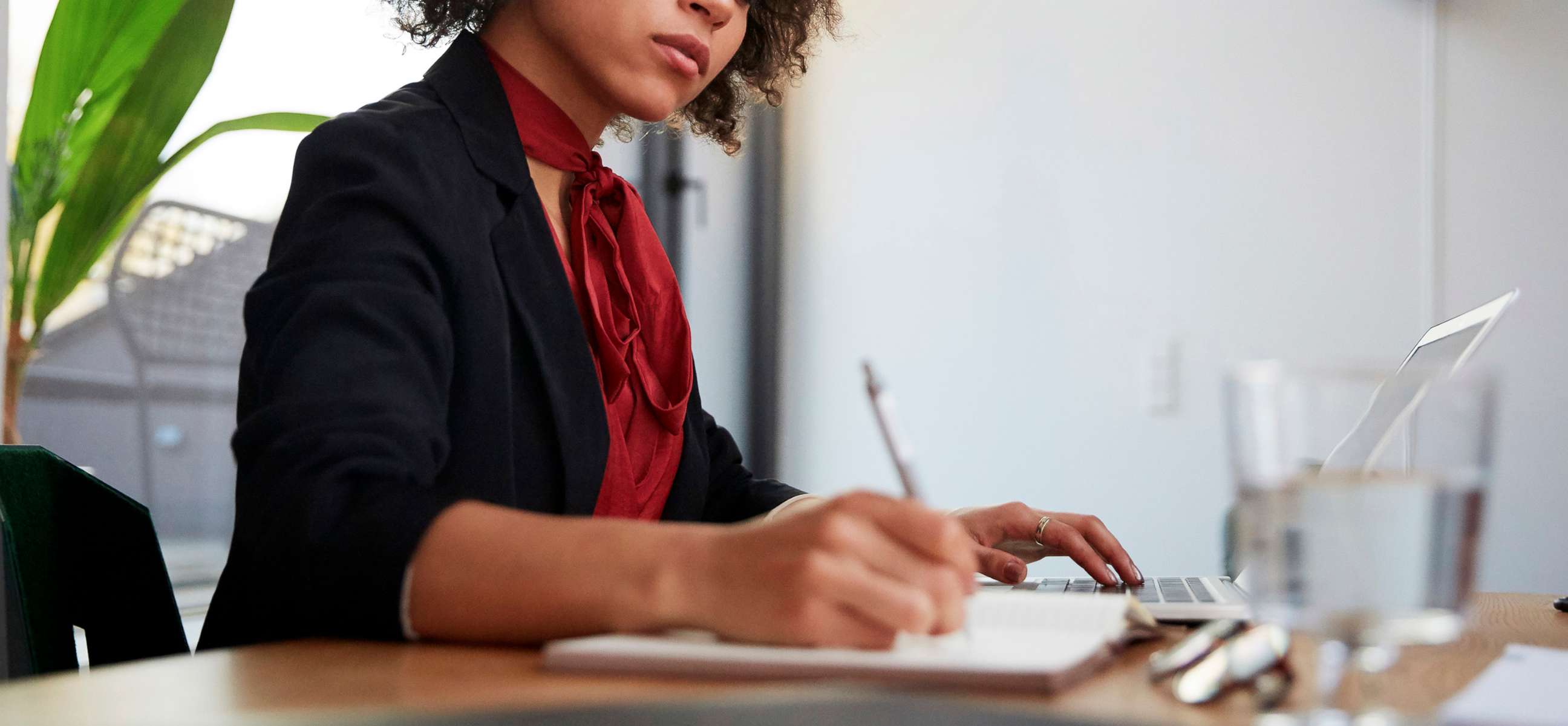 PHOTO: A woman executive works in an office. 