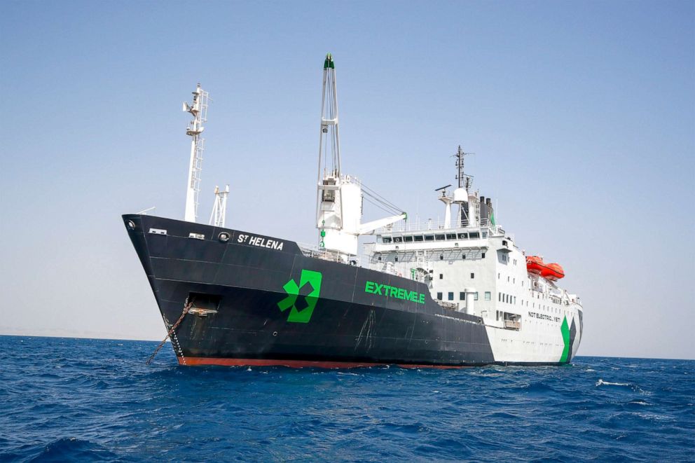 PHOTO: RMS St. Helena, a former British Royal Mail cargo ship, has been refurbished and transformed into a "floating paddock" and scientific base for Extreme E.