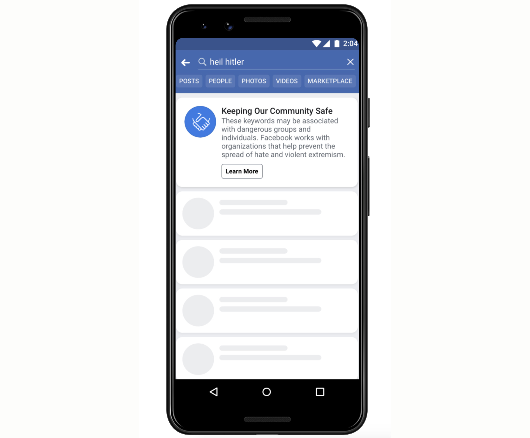 PHOTO: Facebook announced on March 27, 2019 that, "searches for terms associated with white supremacy will surface a link to Life After Hate's Page, where people can find support in the form of education, interventions, academic research and outreach."