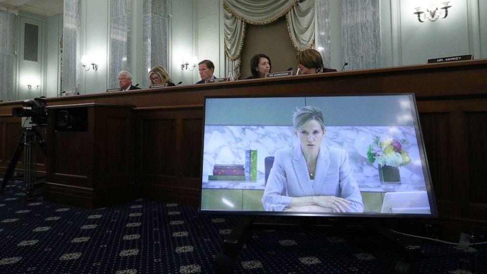 PHOTO: Antigone Davis, Director, Global Head of Safety, Facebook testifies virtually before the Senate Commerce, Science, and Transportation Subcommittee on Sept. 30, 2021, on Capitol Hill in Washington, D.C.