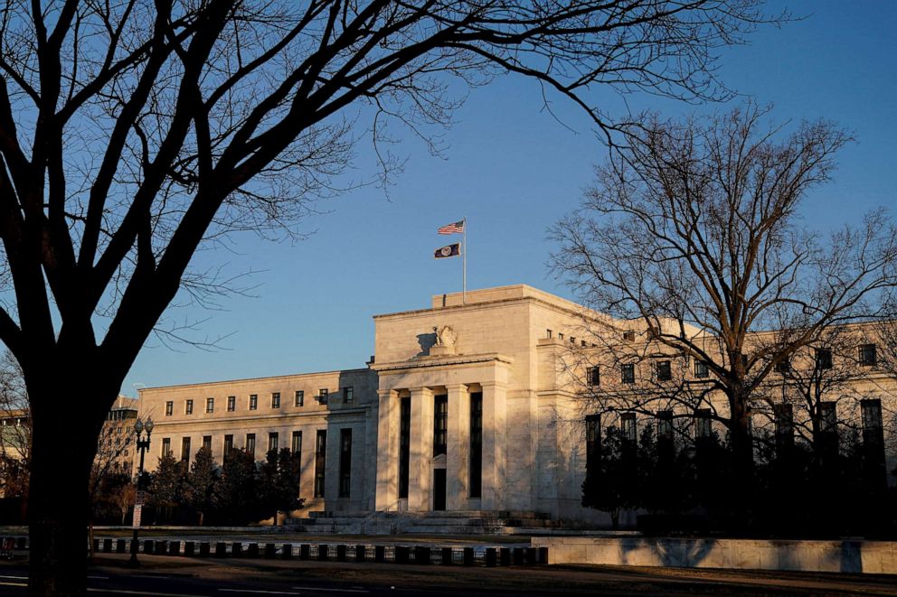 PHOTO: The Federal Reserve building is seen before the Federal Reserve board is expected to signal plans to raise interest rates in March as it focuses on fighting inflation in Washington, Jan. 26, 2022.