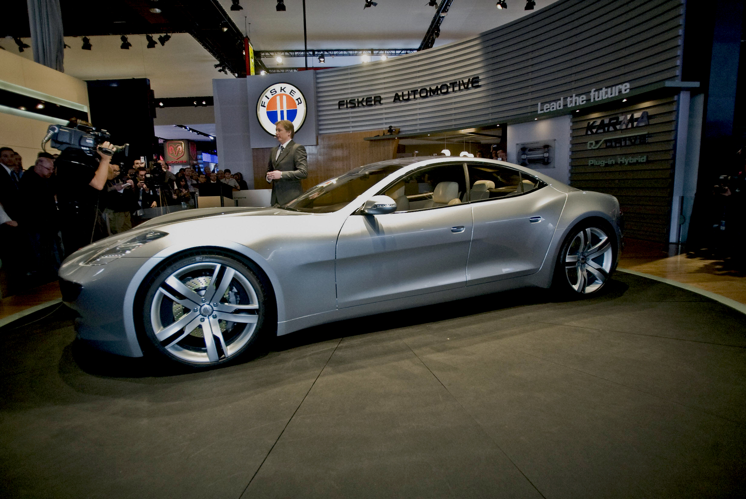 PHOTO: Fisker Automotive introduces its new plug-in hybrid, the Karma, during a press conference at the 2008 North American International Auto Show in Detroit, Jan. 14, 2008.