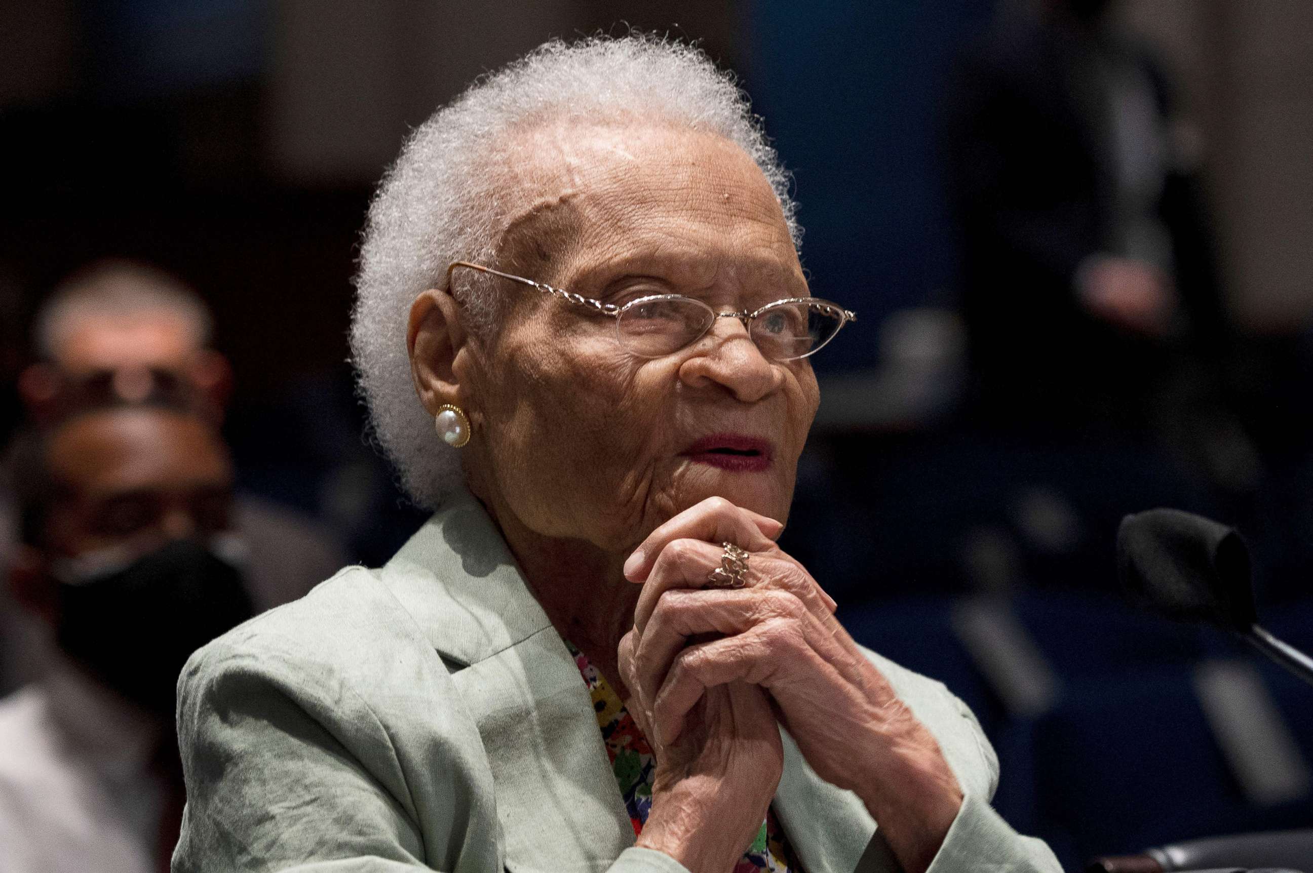 PHOTO: Viola Fletcher, the oldest living survivor of the Tulsa Race Massacre, testifies at at hearing on "Continuing Injustice: The Centennial of the Tulsa-Greenwood Race Massacre" on Capitol Hill in Washington, DC on May 19, 2021.