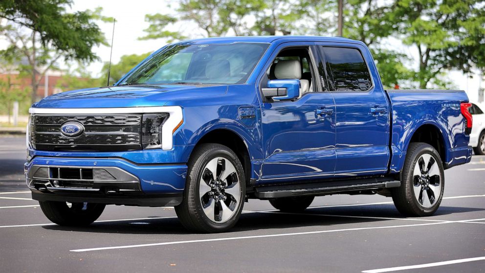 PHOTO: The new Ford F-150 Lightning electric truck is tested in Boston on June 11, 2022.